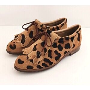 Walter Genuin Leopard Print Calf Hair Kiltie Brogue Golf Shoes Handmade Italy 7B